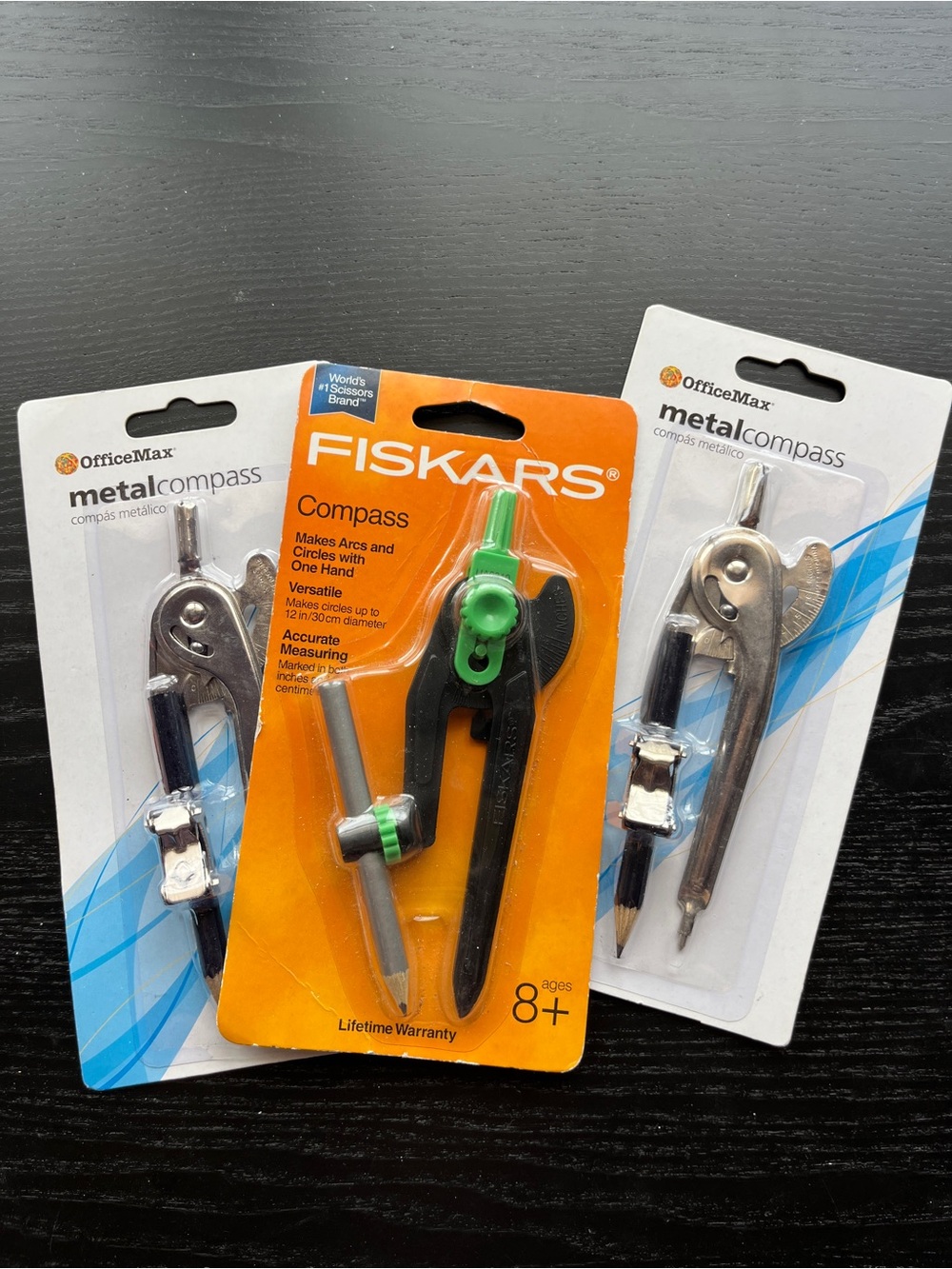 OfficeMax & Fiskars Drawing Compass Set 3pk Metal Plastic School